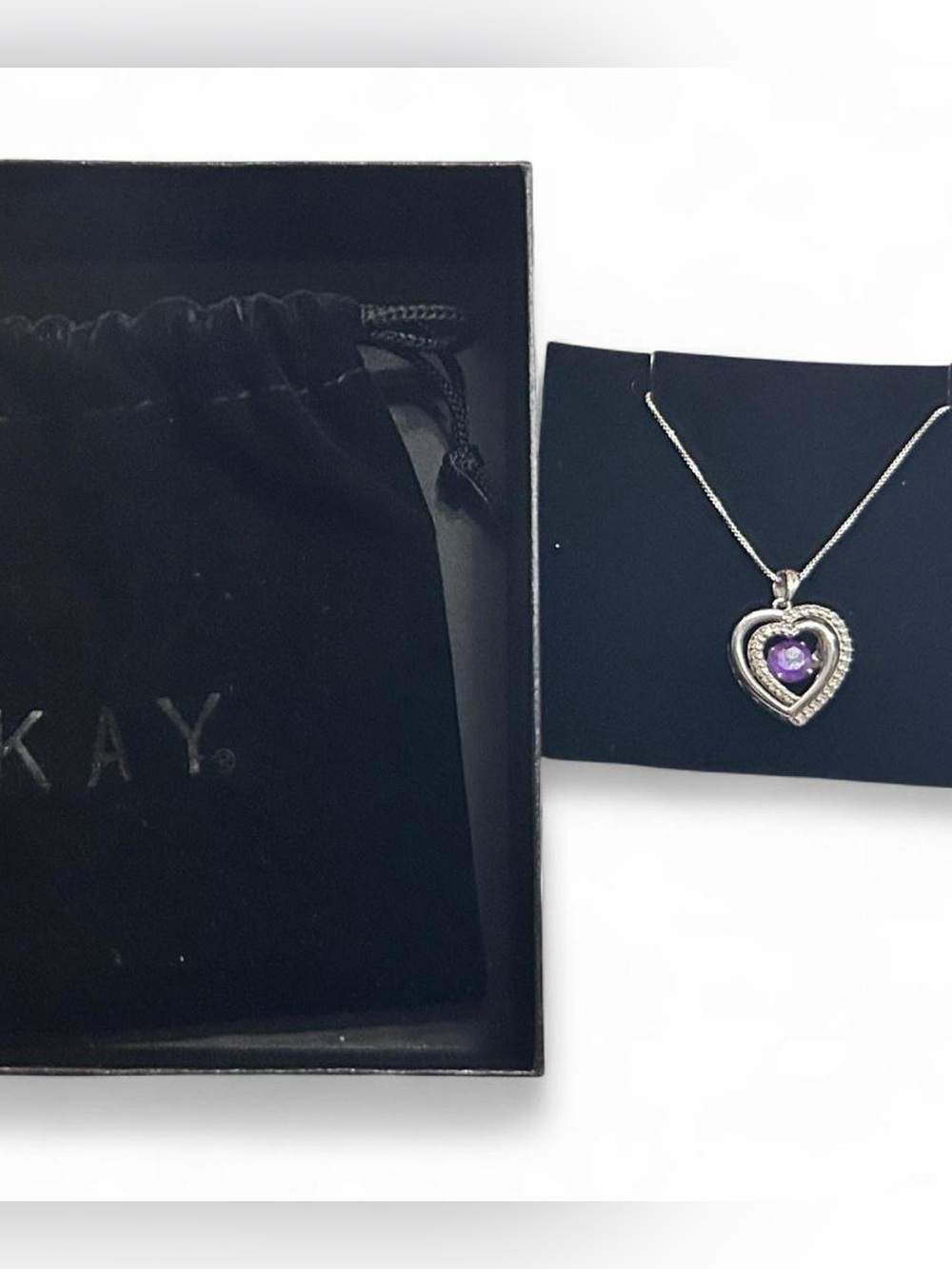 Jewelers Silver Heart Pendant Necklace with Purple Stone